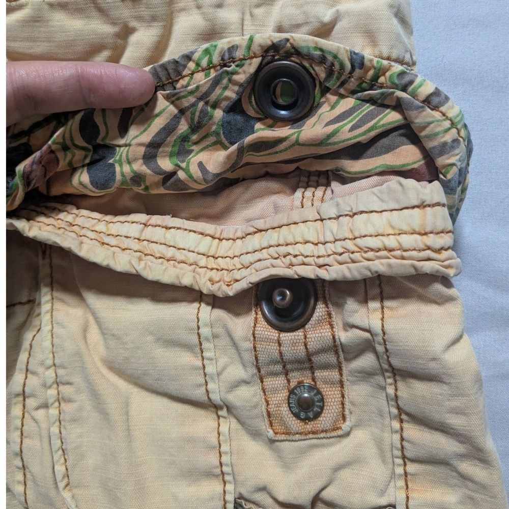 Jetlag Mens Size 33 Cargo Shorts Tan Distressed Organic Cotton Utility Belted - Picture 9 of 11